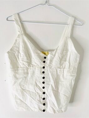 Love Notes White Cotton Button Front Tank Top Smocked Back